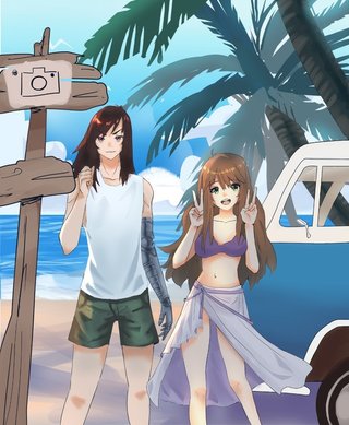 Kayden and Felicia at the beach - by Miyoshi Honda